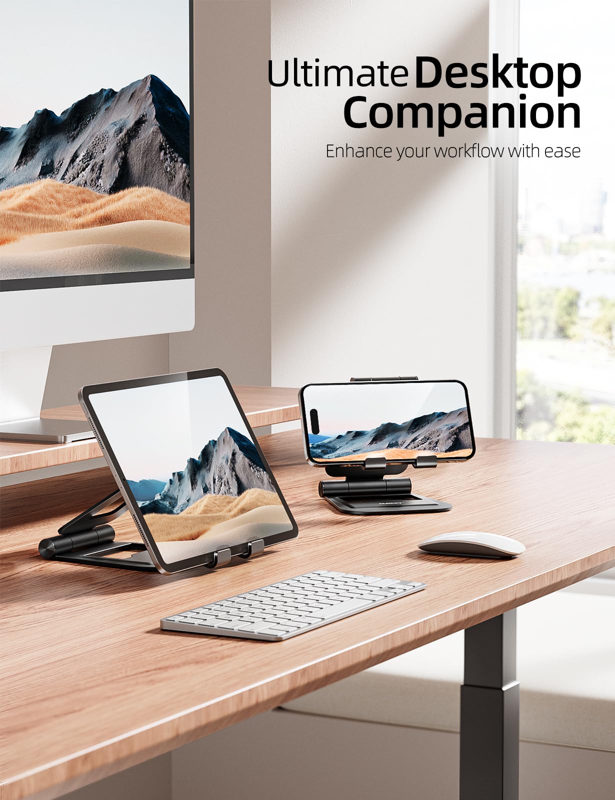 Nulaxy Aluminum Dual Foldable iPad Stand, Fully Adjustable Desktop Tablet Holder, Tablet Accessories for Office Kindle Compatible with Mobile Devices iPad Pro/Air/Mini, iPhone Pro/Max/Plus, Gray