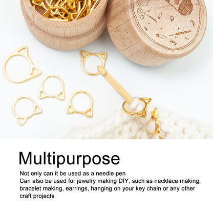 Cat Ear Knitting Stitch Markers, 30Pcs Household Cat Shape Crochet Stitch Markers Gold DIY Handcraft Plating Cute Stitch Marker Rings for Knitting Crochet Craft DIY Jewelry Making