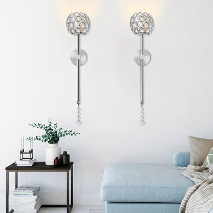 Crystal Candle Sconces for Wall Decorative Long Candle Holder Sconce Wall Art Home Decor for Bedroom Living Dining Room, Set of 2-Silver