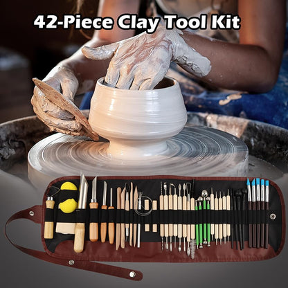 42 PCS Pottery Tools, Clay Sculpting Tools Kit, Clay Tools for DIY Handcraft Modeling Carving Trimming, Molding, Shaping(with Storage Bag)