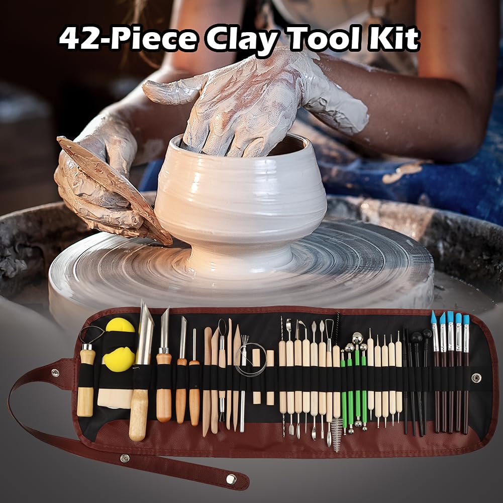 42PCS Clay Sculpting Tools Pottery Tools Kit, Clay Carving Tool Ceramic Tool for Sculpting for Beginners Professionals School Student Polymer ClayTool