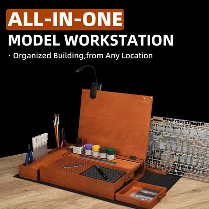 T TOGUSH Model Building Station, Portable Model Building Workbench with Light & Cutting Mat Model Kit Tool Storage for Model and Miniatures, Folding Worktable Model Pieces Shelves
