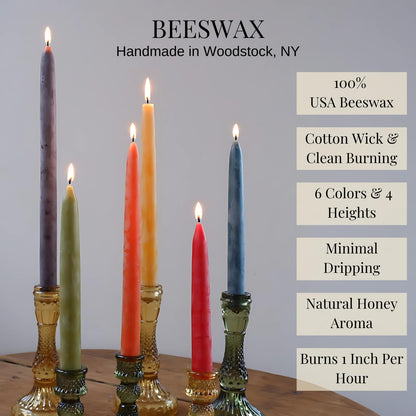 Candlestock Beeswax Taper Candles – Standard 7/8" Diameter, Pure 100% Natural USA Beeswax, Cotton Wick, Dripless, Long-Burning, Handmade in Woodstock, NY- 12 Inches - 1 Pair (2 Candles) - Natural