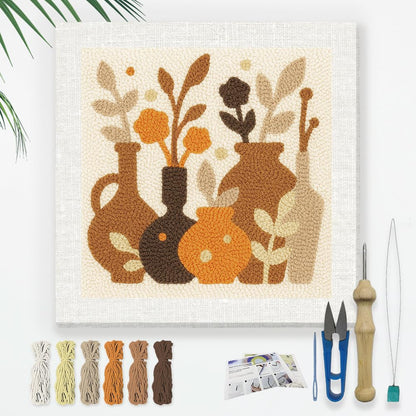 DOODLREAM Bohemian Vase DIY Punch Needle Embroidery Kit for Adult Beginner, 9.4" Vase and Floral Punch Stitching Craft Set for Starter with Frame, Fabric Pattern, Threader, Yarn, Punch Needle