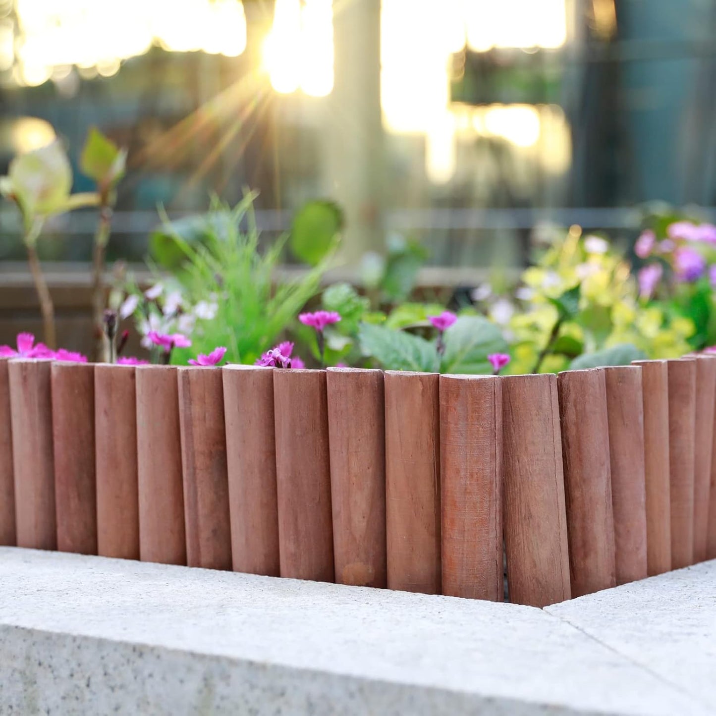 Worth Garden 3.5 Ft Wooden Short Fence, Outdoor Landscape Edging Decorative Border, Brown (H:7.9'', 42'' L)