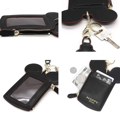 Ondeam ID Holder With Lanyard Badge Holder,PU Leather newchic Cute Animal Shape neck wallet for Women(Black)