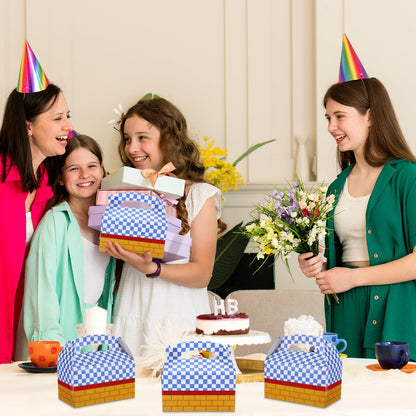 Fuyoooo 24 Pcs Wizard Party Favor Decorations Yellow Brick Blue Gingham Candy Treat Boxes Witch oz Goodies Gable Box with Handles for Witch Princess oz Halloween Birthday Party Supplies