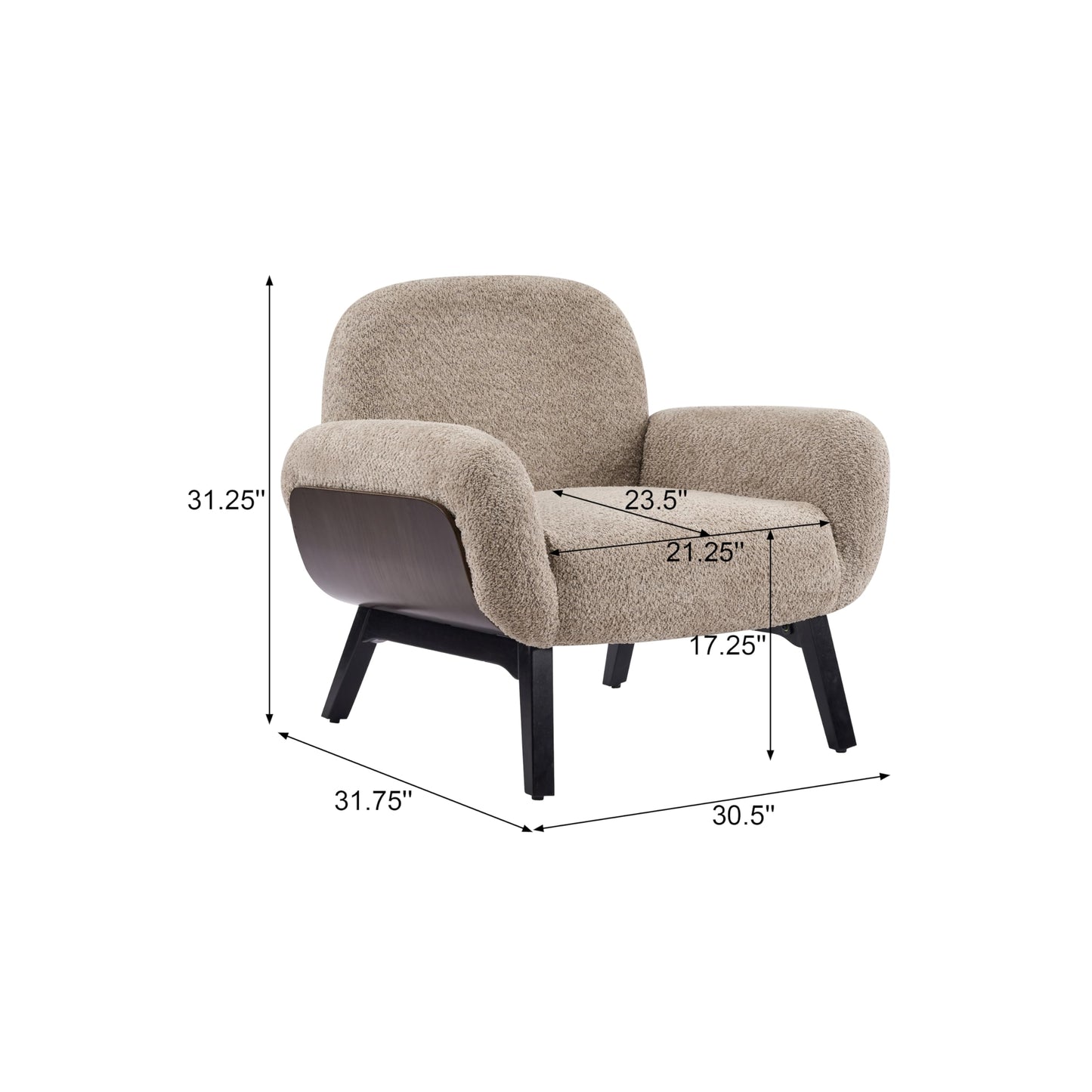 Christopher Knight Home Audrey Boucle Upholstered Accent Chair, Living Room Low Profile Armchair, Solid Wood Comfy Reading Chair, Modern Single Lounge Sofa, Light Camel