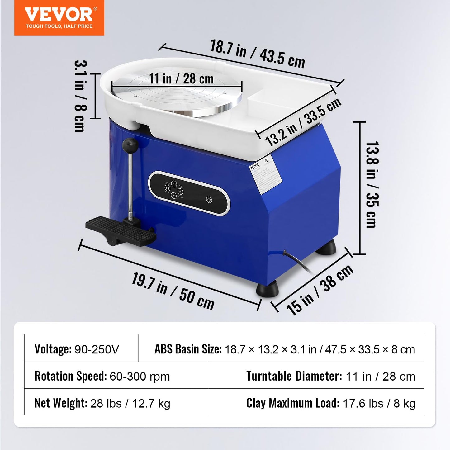 VEVOR 11in Pottery Wheel for Adults Beginners, 450W Ceramic Wheel Forming Machine With LCD Touch Screen, Adjustable 60-300RPM Speed Handle and Foot Pedal Control, 32PCS Accessory Tools Kit, Craft Gift