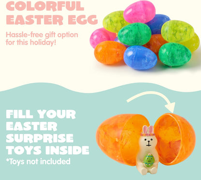 12 3.15" JOYIN Pcs Plastic Iridescent Printed Bright Easter Eggs Tall for Easter Hunt, Basket Stuffers Fillers