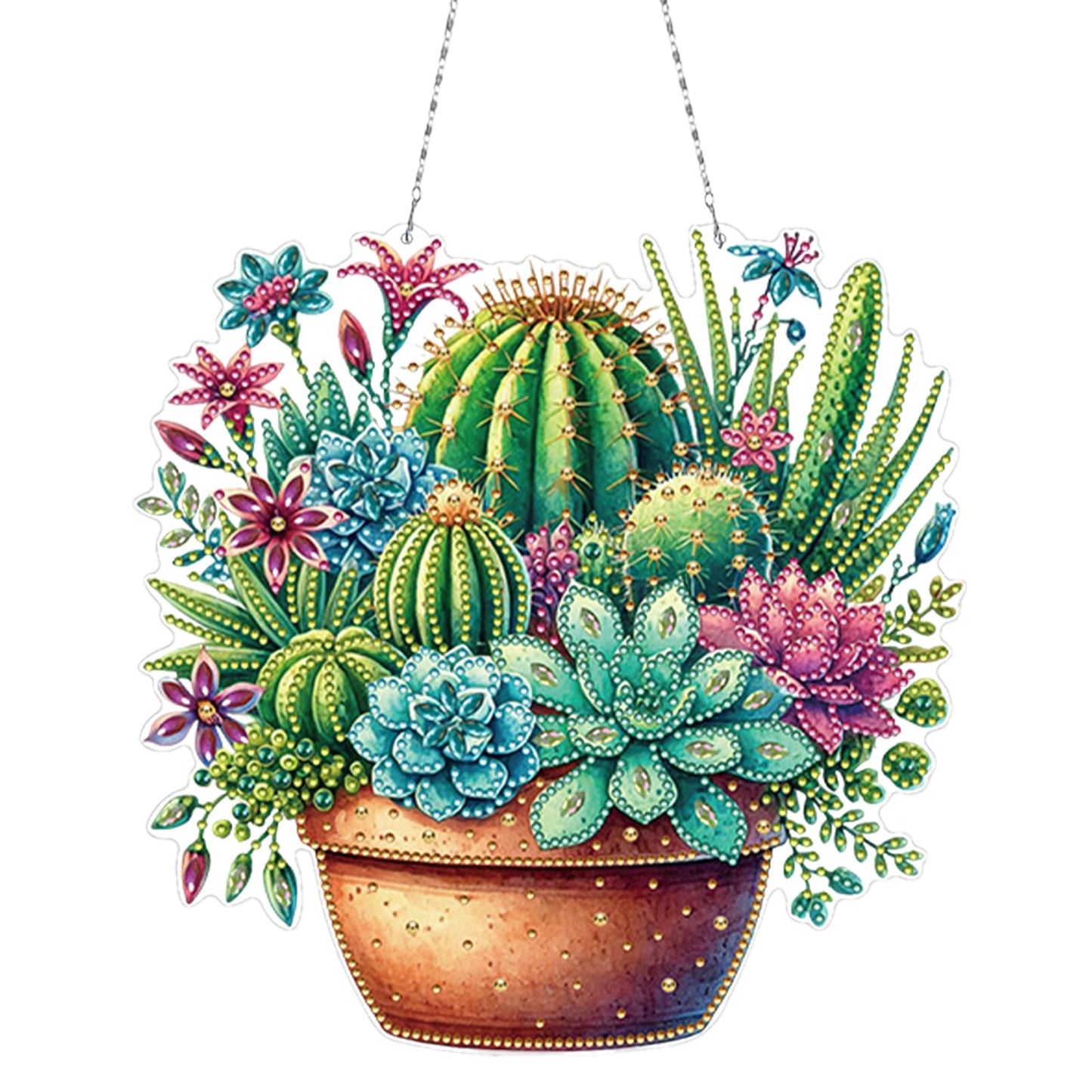 Sulunmo Diamond Art Hanging Kit, Acrylic Diamonds Art Painting Pendant for Adults, DIY Gem Painting Board Kit for Window Door with Crystal Drills(Cactus Pot-184)