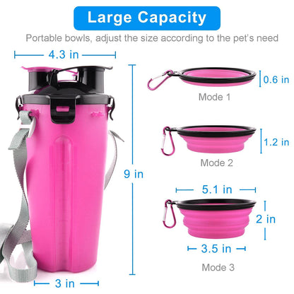 Dog Travel Water Bottle Collapsible Bowls, 2 in 1 Pet Food Container with Collapse Bowls, Outdoor Portable Water Bowls for Walking, Traveling, Camping and Hiking (Orange)