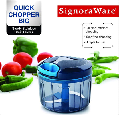 SIGNORAWARE Manual Food Processor - Easy Pull Hand String Vegetable Chopper, Portable Stainless Steel Cutter (24 oz)