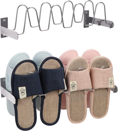8 Set 2 Lavezee Wall Hanging Shoe Rack Organizer Pairs Sandals Slippers, of Silver Metal Mounted Shoe Storage Holder