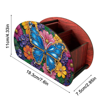POETRYDRAW DIY Butterfly Diamond Art Painting Wooden Storage Box – Multi-Grid Moon Fan Makeup Brush Organizer, Double-Sided Drill Tabletop Holder for Women, Office & Home Decoration