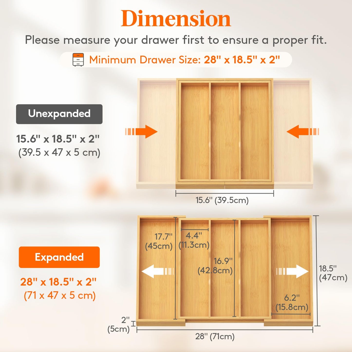 Lifewit Utensil Organizer for Kitchen Drawer, Expandable 13 to 22.4 Inches Wide, Adjustable Cooking Silverware Tray, Bamboo Cutlery Flatware Holder, Spatula Tools and Gadgets Storage Divider, Natural