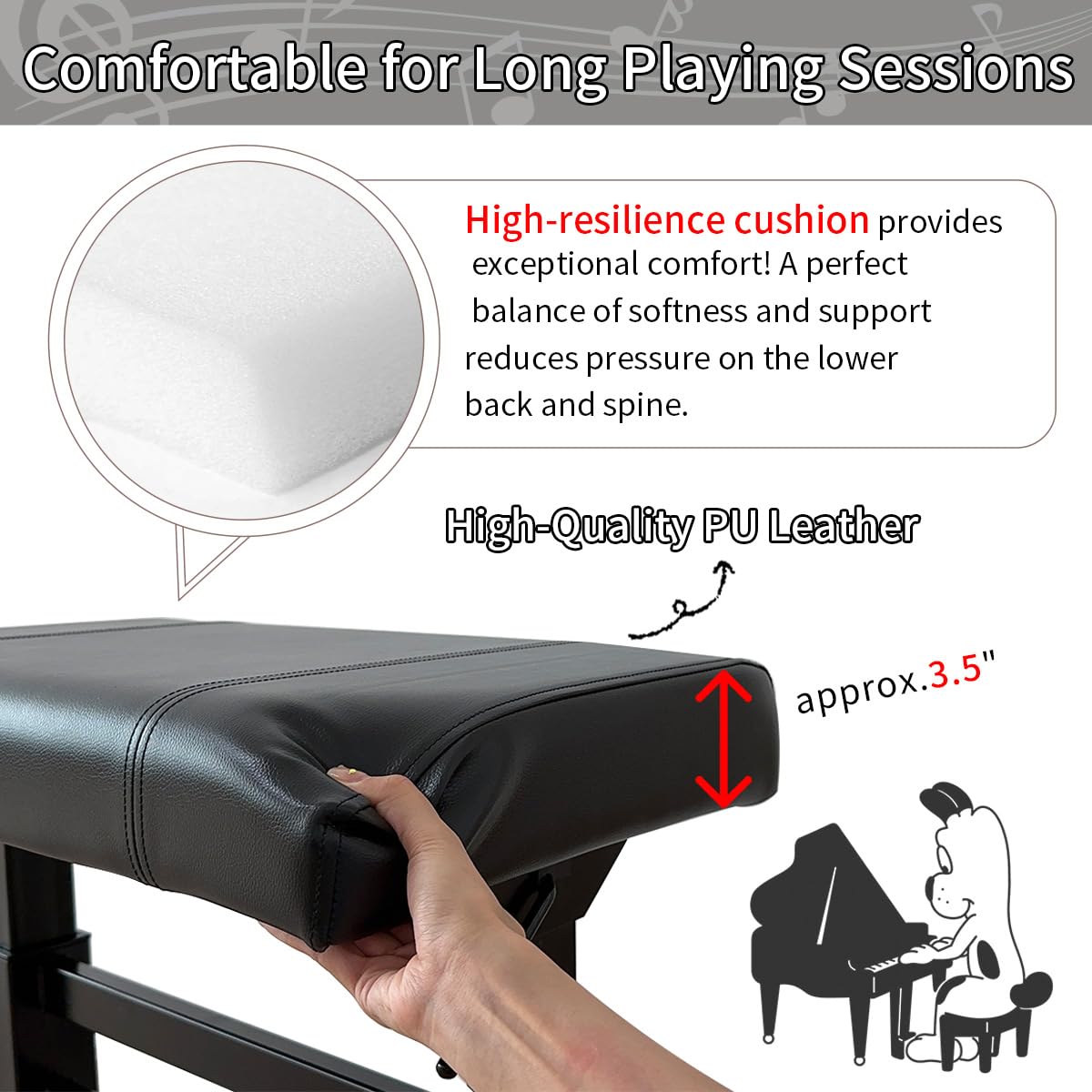 lumizone Hydraulic Lifting Piano Bench - Height Adjustable Keyboard Bench Heavy Duty Piano Stool with 23.62" x 14.17" PU Leather, High-Density Sponge & Alloy Base 2 Styles & 2 Colors (Black, Smooth)