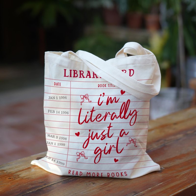 Puuonnnnno Library Card Canvas Tote Bag Gifts for Book Lovers - Christmas Gifts for Book Lovers, Librarian, Bookish, Readers - I’m Literally Just a Girl