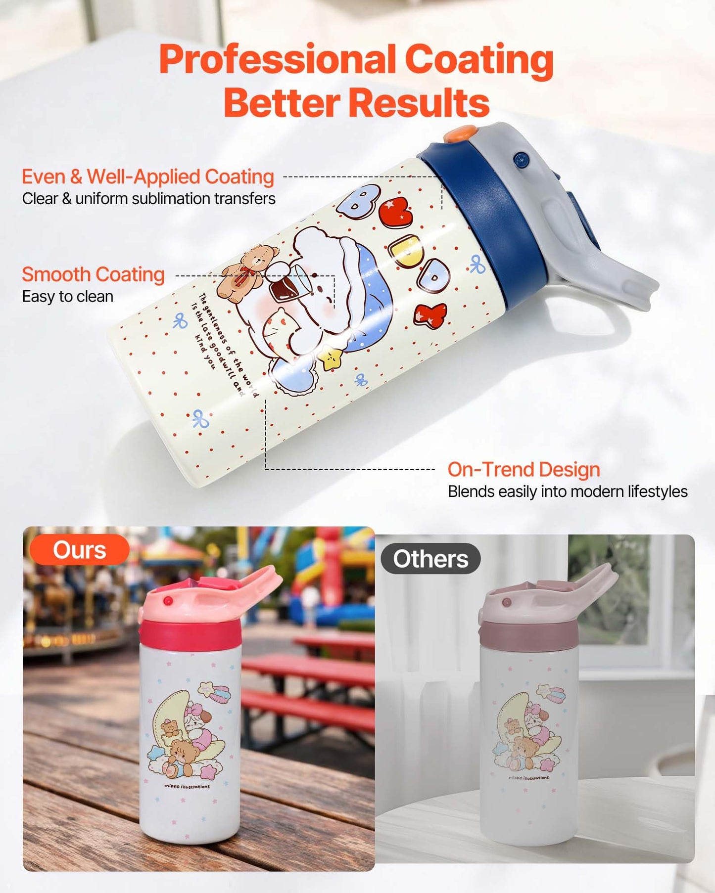 VEVOR Sublimation Tumblers, 12 Pack, 12 oz Kids Sublimation Water Bottles, Food-Grade Stainless Steel Cups with Lids and Straws, Double Wall Insulated Tumbler Blank, for DIY Personalized Customization