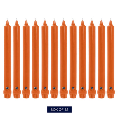Colonial Candle Unscented Taper Candle, Classic Collection, Pumpkin, 8 In, Pack of 12 - Up to 6 Hours Burn
