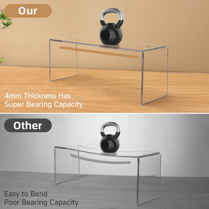Aminigram 4 Pack Large Acrylic Risers Display Stands, Perfume Organizer Stand, Clear Acrylic Shelf for Show Decor Display, Toys, Cupcake and More(12.4 x 4 x 4.6 inches)