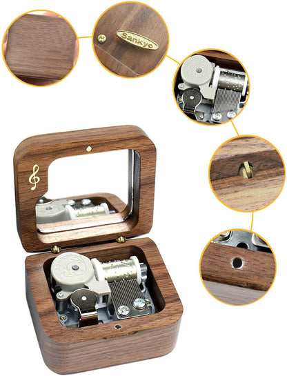 Sinzyo Rainbow Connection Walnut Music Box Vintage Wood Carved Wind Up Musical Box Gift