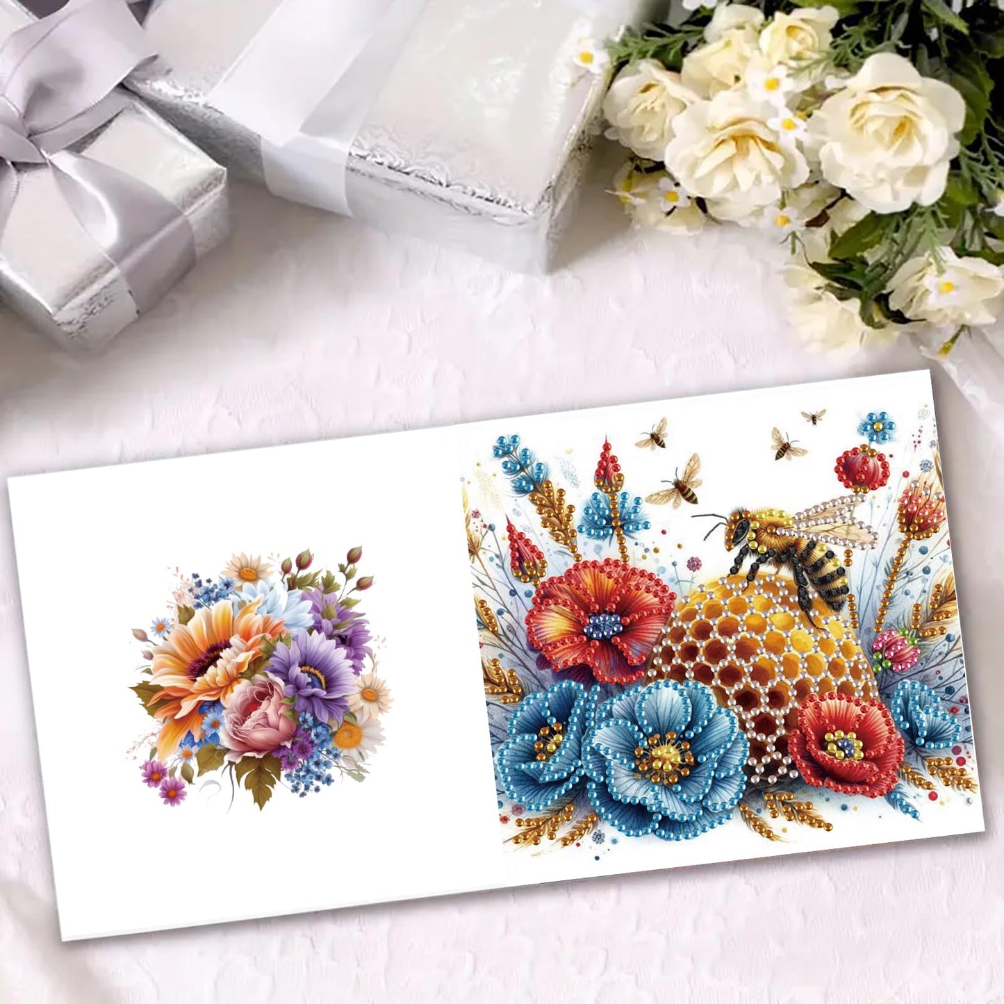 MaiYiYi 6 Pack 5D DIY Bee Diamond Art Greeting Cards Ladybug Diamond Painting Greeting Cards Flowers Diamond Art Cards for Family Friends Holiday Birthday