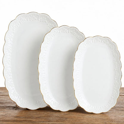 Kassel Ceramic Serving Platter Set | 16”/14”/12” Oval Serving Trays for Entertaining at Parties and Weddings | Oven Safe Extra Large Serving Trays for Tacos, Steak, and Cake