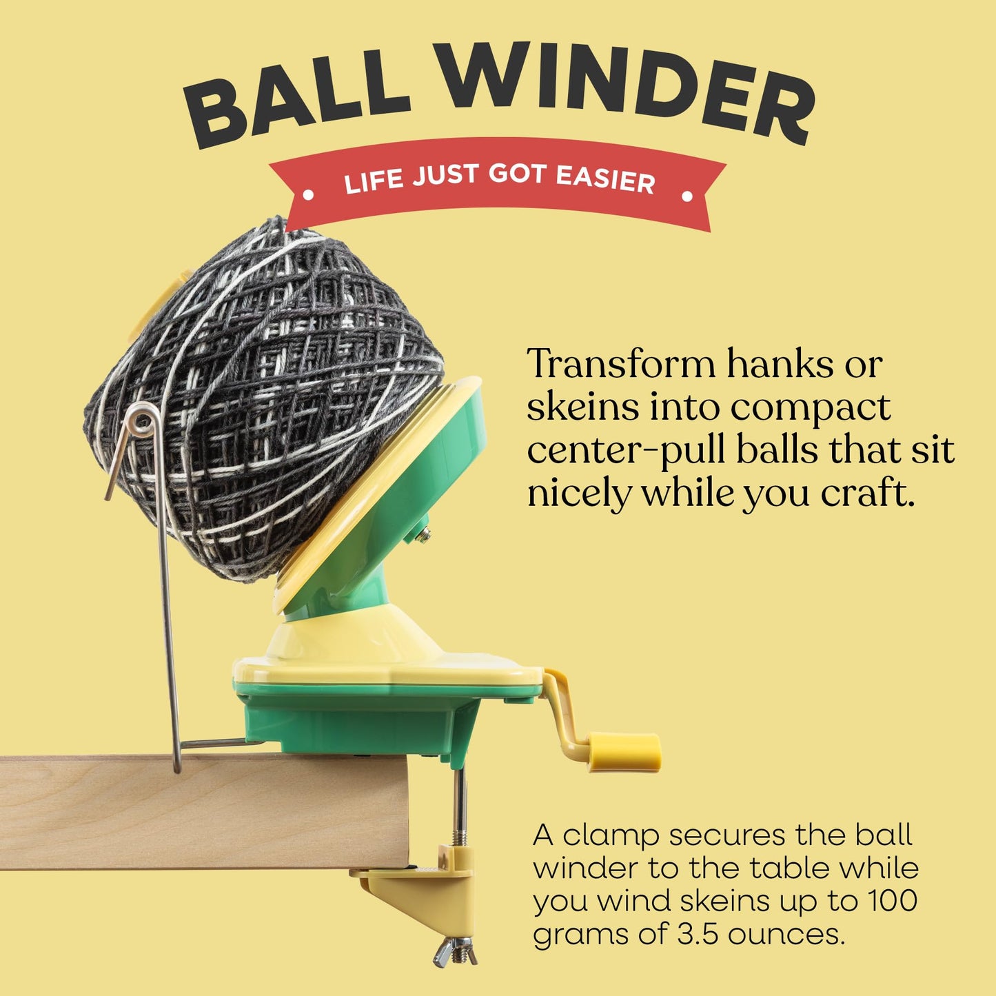 Knit Picks Yarn Winding Bundle - Yarn Ball Winder (Yellow) and Birch Wooden Yarn Swift