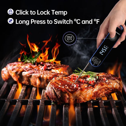 Lonicera Professional Meat Thermometer for Cooking. Instant Read Less Than 0.6 Sec, ±0.5℉ Accuracy with Thermocouple Tech. IP67 Waterproof Design, Ambidextrous VA Display, Auto Wake up (Blueberry)