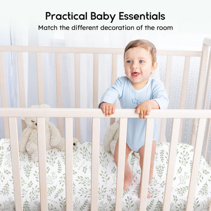 Yoofoss Baby Crib Sheets for Boys Girls, Fitted Crib Sheet 2 Pack for Standard Crib and Toddler Mattress, Super Soft Microfiber Baby Sheet 28x52x8in(Green+Leaf)