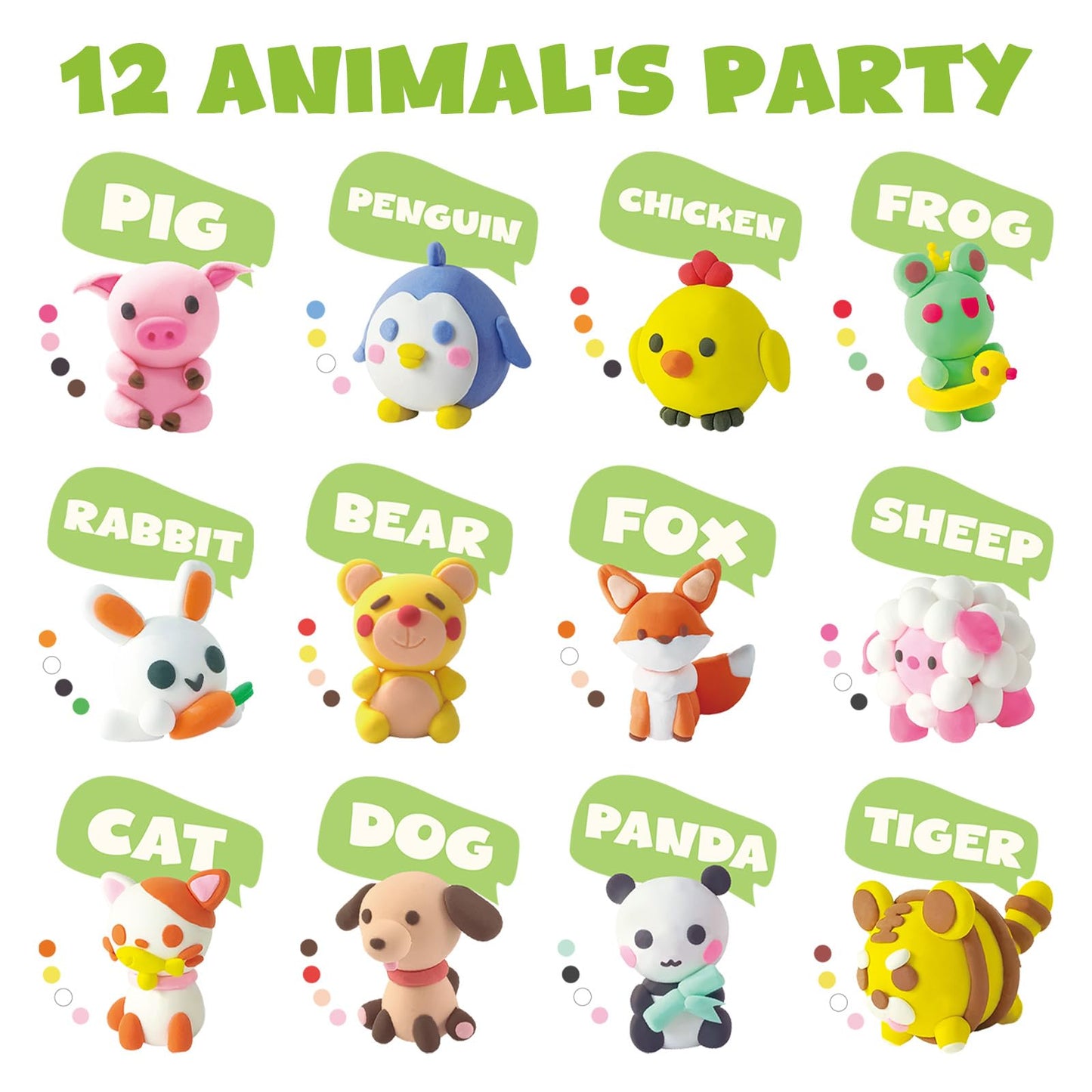 Air Dry Clay for Kids,12 Animals Theme Party Foam Clay,Ultra Light Modeling Clay Kit, DIY Art and Home Party Favors for Boys & Girls (Animal)