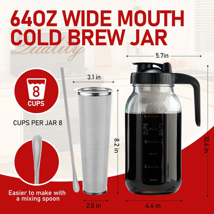 Cold Brew Coffee Maker, 64oz, V-shaped Lid, BPA Free, Sturdy Cold Brew Pitcher