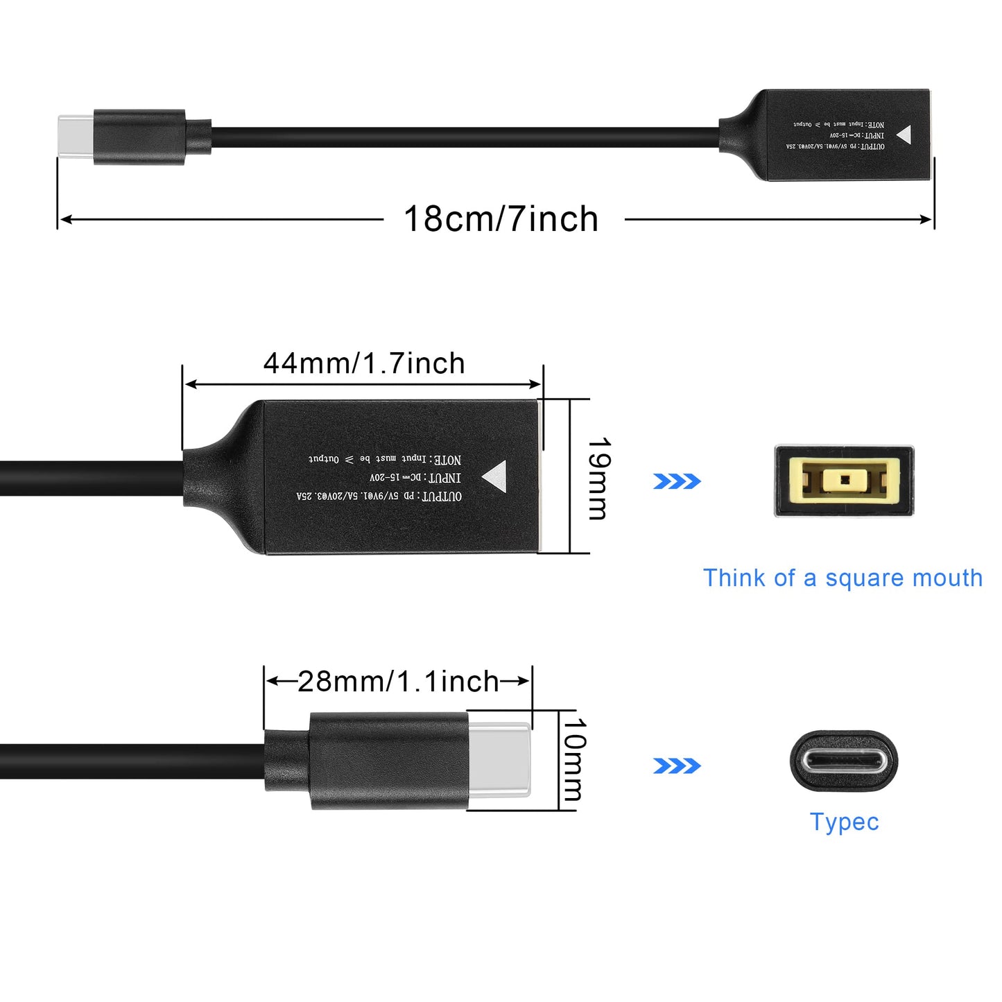 GINTOOYUN PD65W DC5525 to USB-C Charging Cable DC5.5mmx2.5mm Round Female to Type-C Charger Power Adapter Cable for Laptops,Mobile Phones,Tablets, Rechargeables,etc(7Inch)