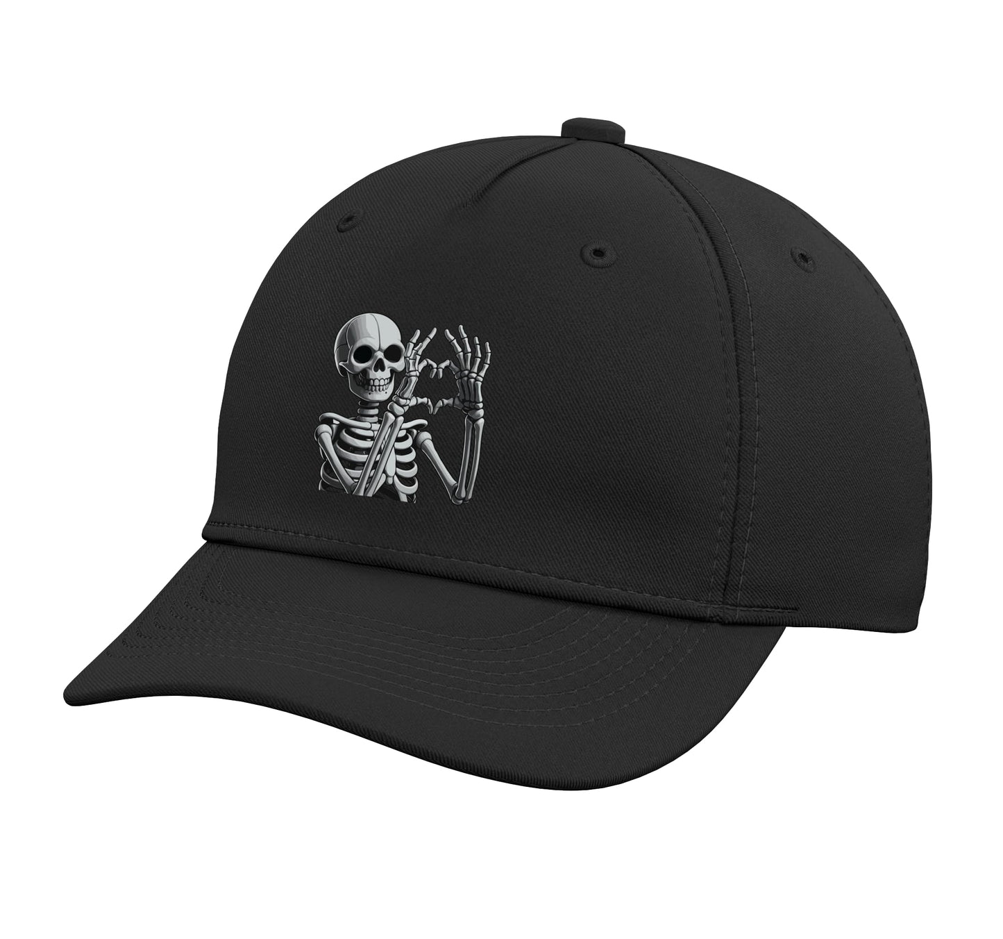 Skeleton Love Hands Halloween Finger Heart Sign Adjustable Printed Baseball Hat, Black