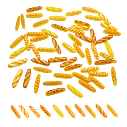 100Pcs Mini Fake Bread, Miniature Resin Food, Fake French Bread, Artificial Food Model for Mini House Kitchen Fairy Garden Cake Party Decor Display Props (Random Styles)