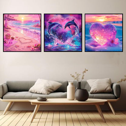 ajepon 3 Pack Heart Diamond Art Kits for Adults - Beach 5D Diamond Painting, Heart Gem Art for Adults, Gem Painting Kits for Wall Home Decor Arts Craft 12x12inch