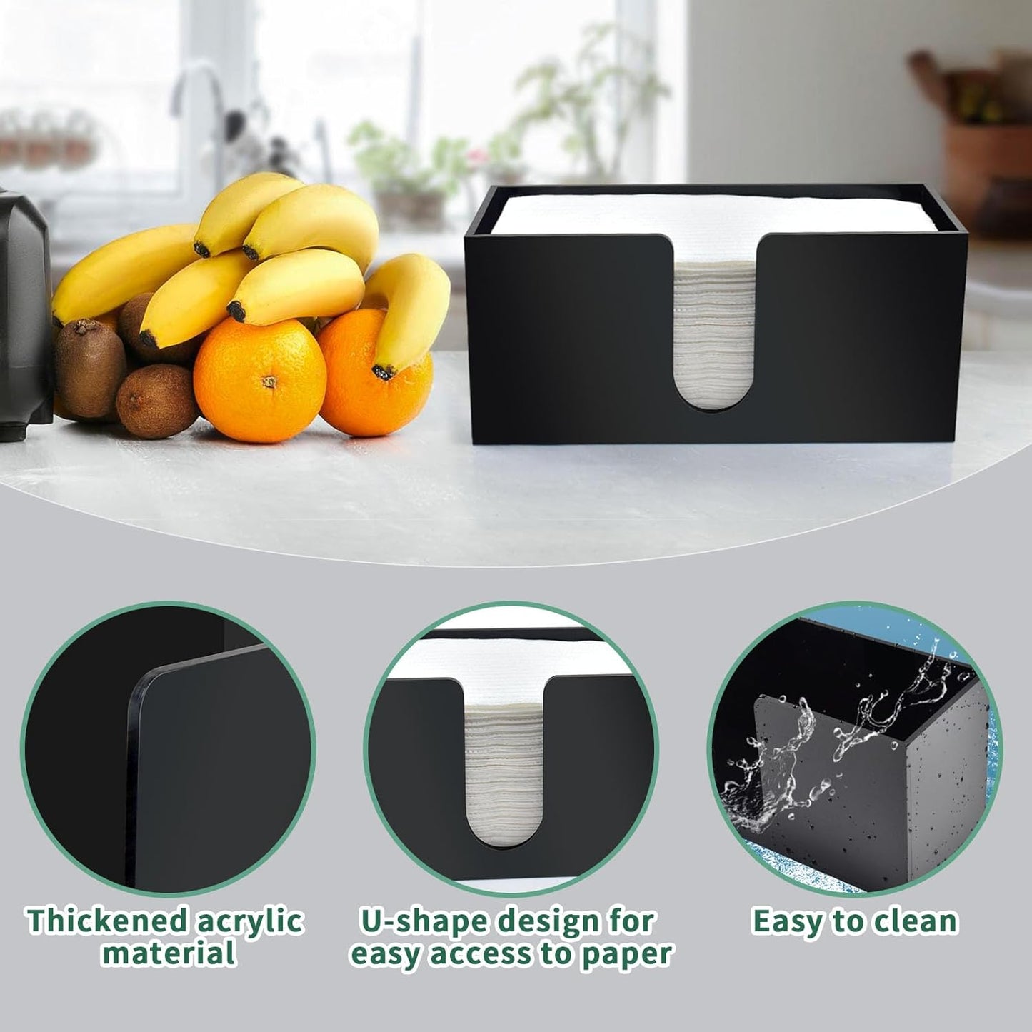 1Pack Countertop, Paper Towel Holder Black Acrylic Napkin Dispenser, Multifold Paper Towel Dispenser for Z-fold C-fold