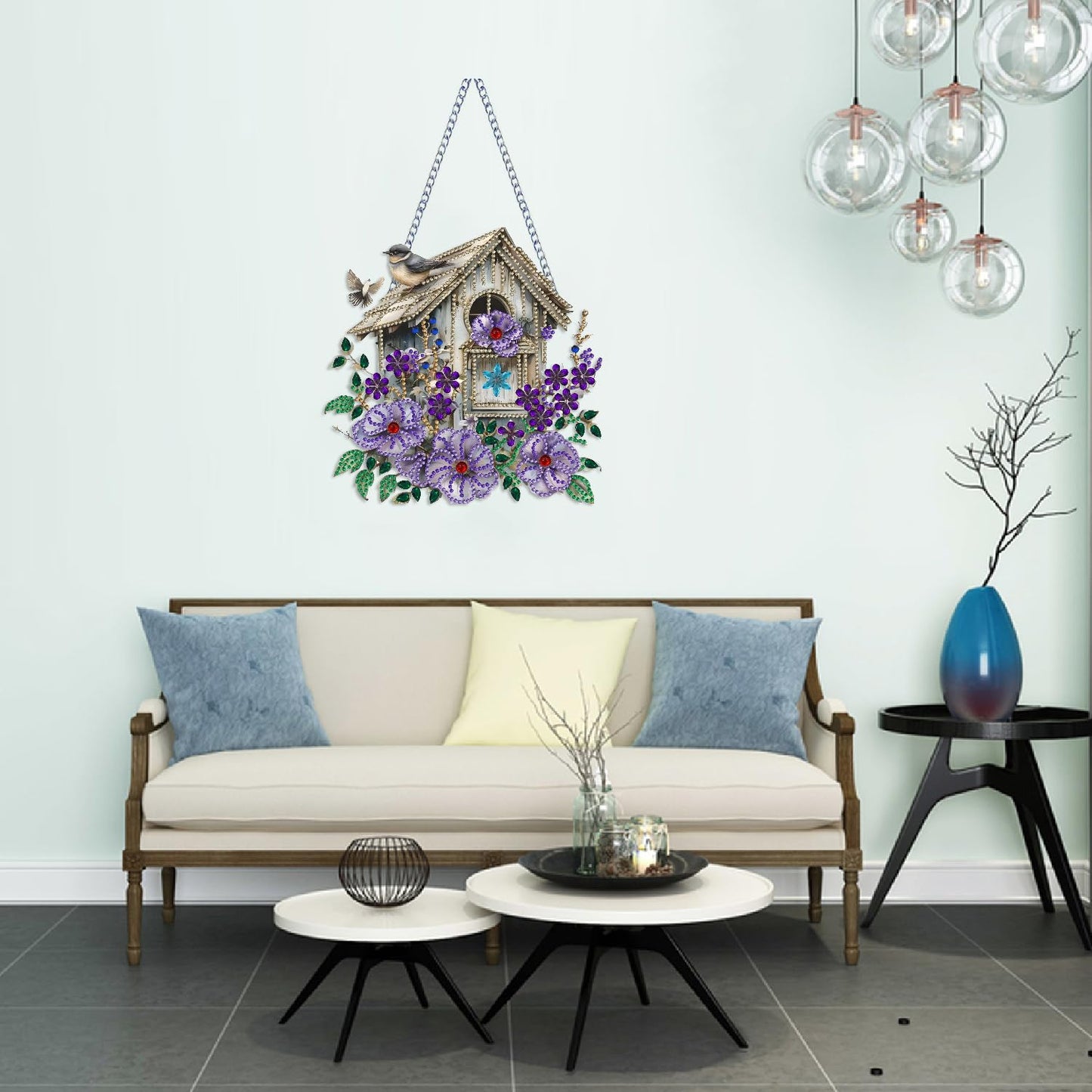 Birdhouse Diamond Art Hanging Kit for Adult Flowers Bird,Special Shaped Rhinestone,DIY Acrylic 5D Diamond Art Painting Window Pendants Home Garden Wall Hanging Kits Hanging Ornament,Double-Sided