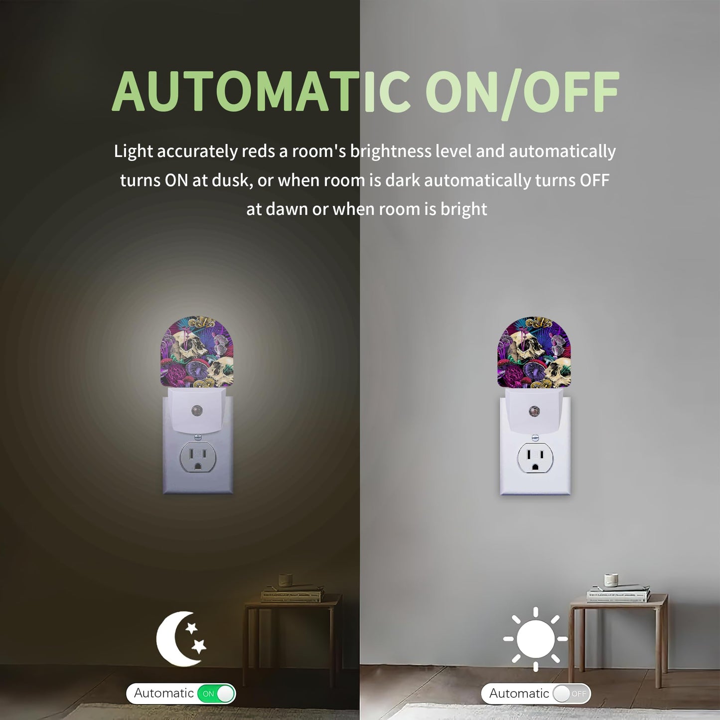 ZTHLL Purple Skeleton Skulls Night Light, Night Light Plug into Wall with Dusk to Dawn Sensor, LED Lamp Energy Saving Lights for Men Women Boys Girls,Lamp for Bedroom Bathroom Hallway