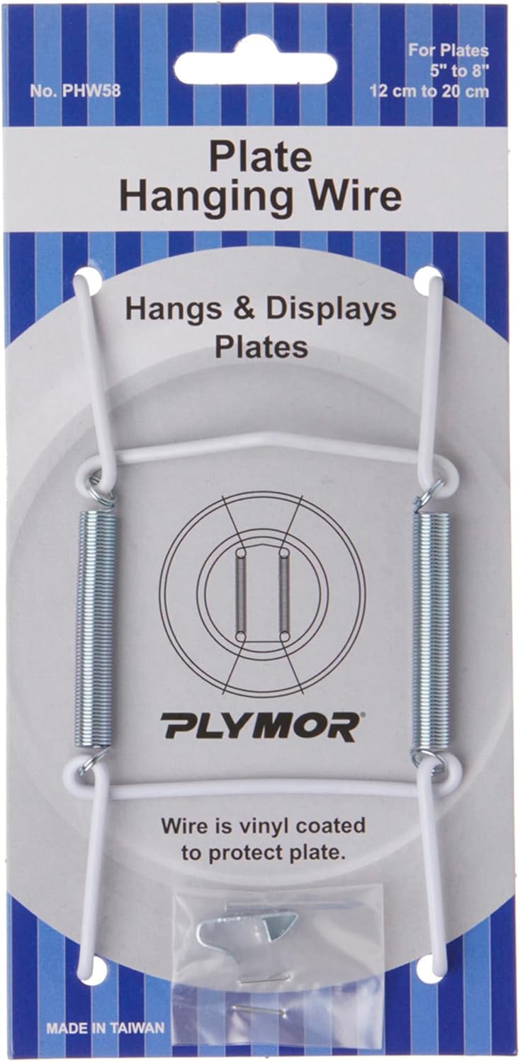 Plymor White Vinyl Finish Wall Mountable Plate Hanger, Pack of 6, 4.625" H x 2.5" W x 0.5" D (For Plates 5" - 8")
