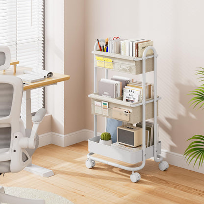 Modanais Baby Diaper Caddy Organizer Cart - 3 Tier Rolling Storage Cart with Wheels, Baby Essentials Nursery Storage, Detachable Dividers - for Crib, Bedroom, Art & Craft Organizer (Off White)