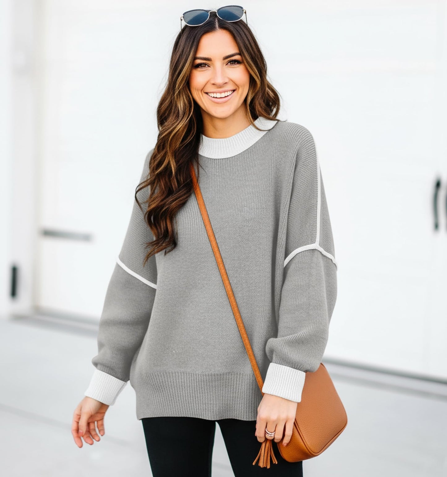 ETCYY Womens Oversized Sweaters Fall 2025 Fashion Clothes Trendy Batwing Sleeve Colorblock Striped Knit Pullover Tops