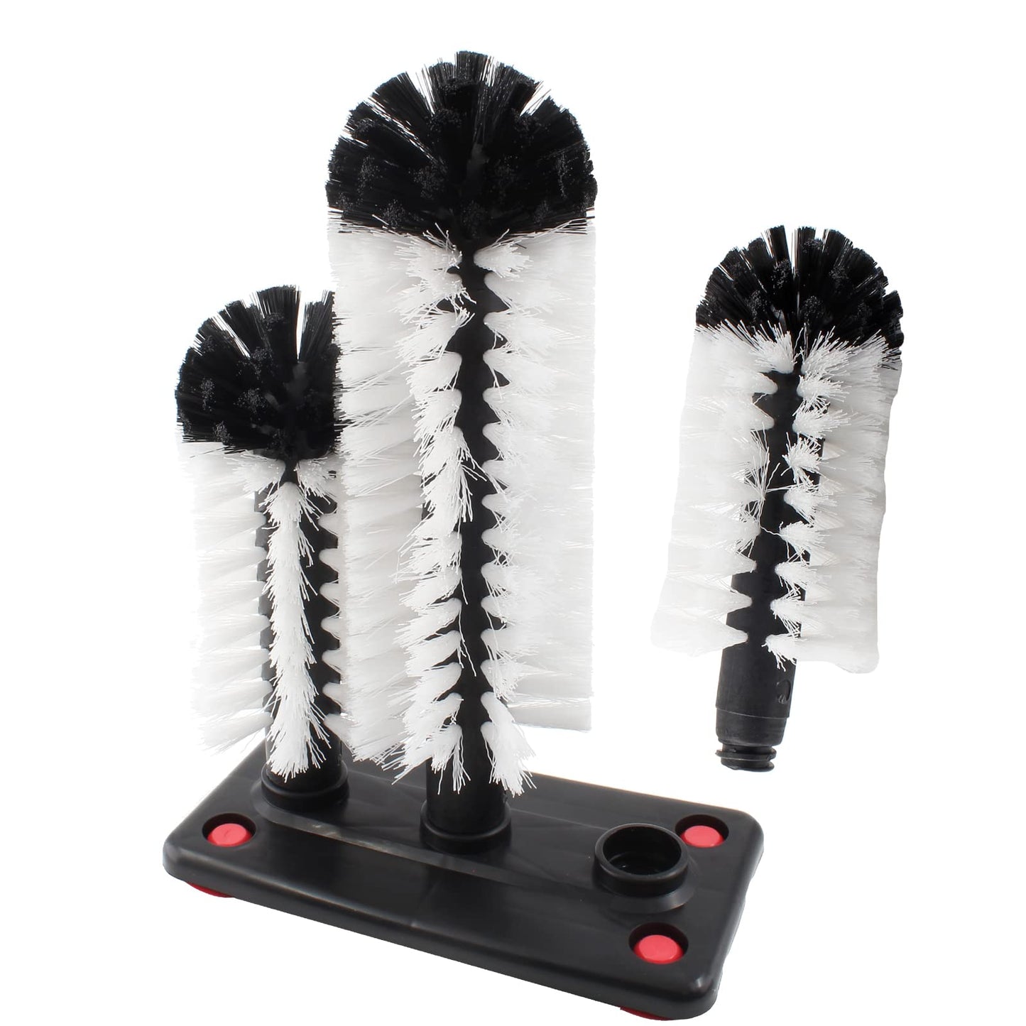 Bonsicoky 3 Brush Bar Glass Washer with Suction Base, Commercial Brush Cleaner Bristle Brush for Kitchen Bar Beer Cup, Long Leg Cup, Red Wine Glass