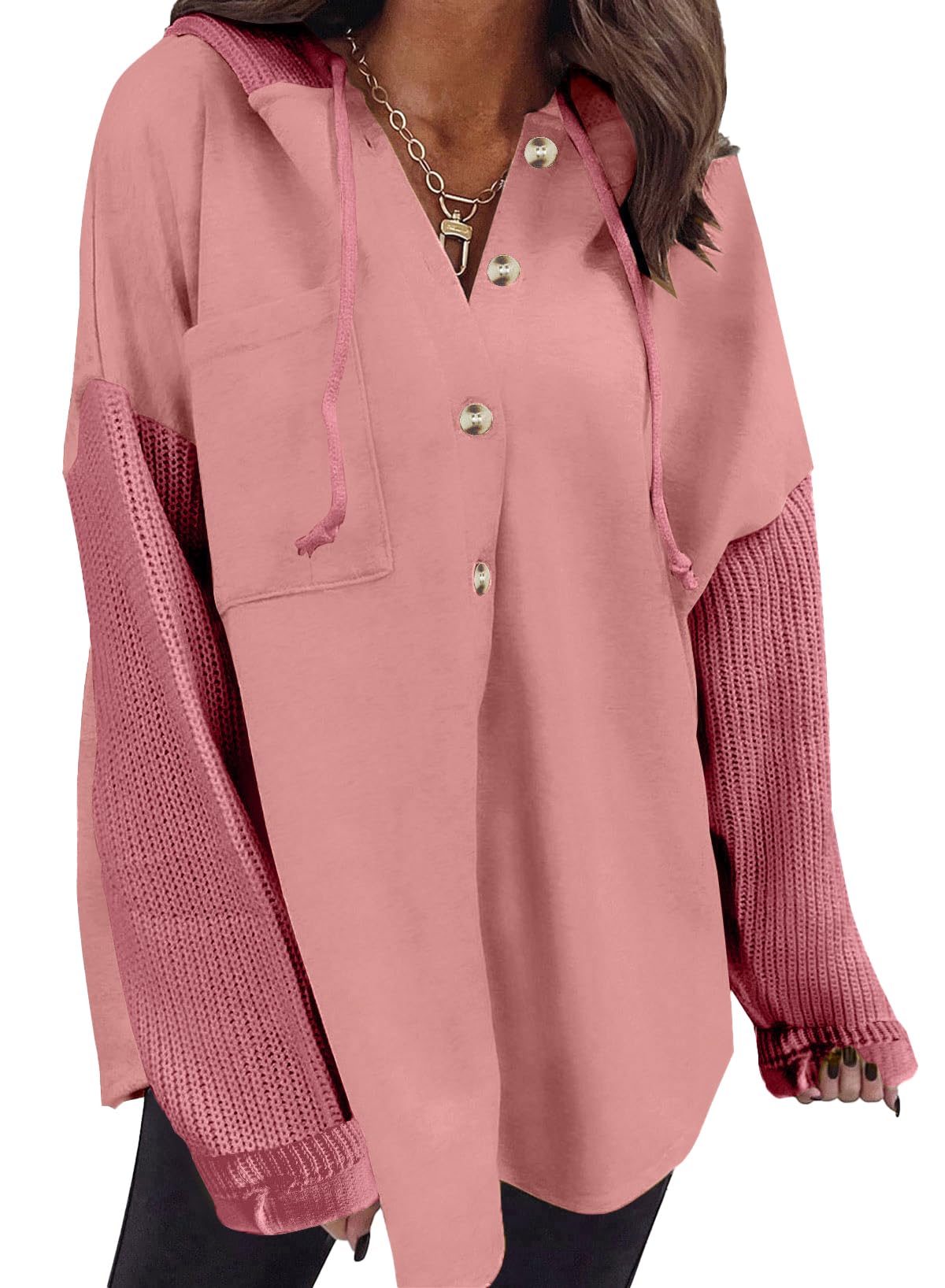 SHEWIN Oversized Sweatshirt for Women Loose Fit Casual Long Sleeve Button Hooded Sweatshirts Hoodies with Pocket