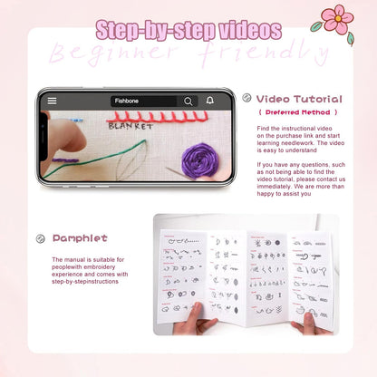 spicssa Beginner Embroidery Stitch Book Kit, Embroidery Kit for Beginners Adults with Video Tutorials, 79 Essential Embroidery Stitches Patterns, DIY Your Stitch Book
