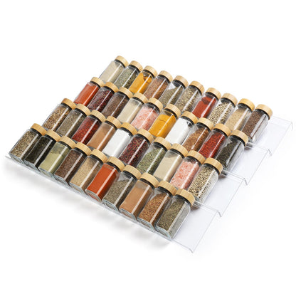 Spice Drawer Organizer 4 Tier, Acrylic Seasoning Organizer Rack, Clear Spice Rack Tray, Kitchen Seasoning Jars Drawers Insert (Jars Not Included/Expandable From 9" to 18")