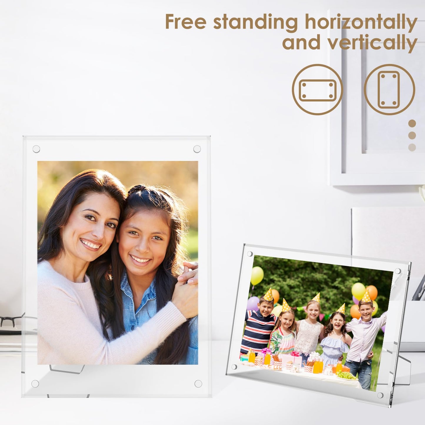 6x8 Inch Acrylic Magnetic Picture Frame,2 PackTransparent Floating Frameless Photo Frame with Easel Stand,Double Sided Tabletop Display Magnetic Acrylic Frame for Home Office Decor Wedding Birthday Gifts