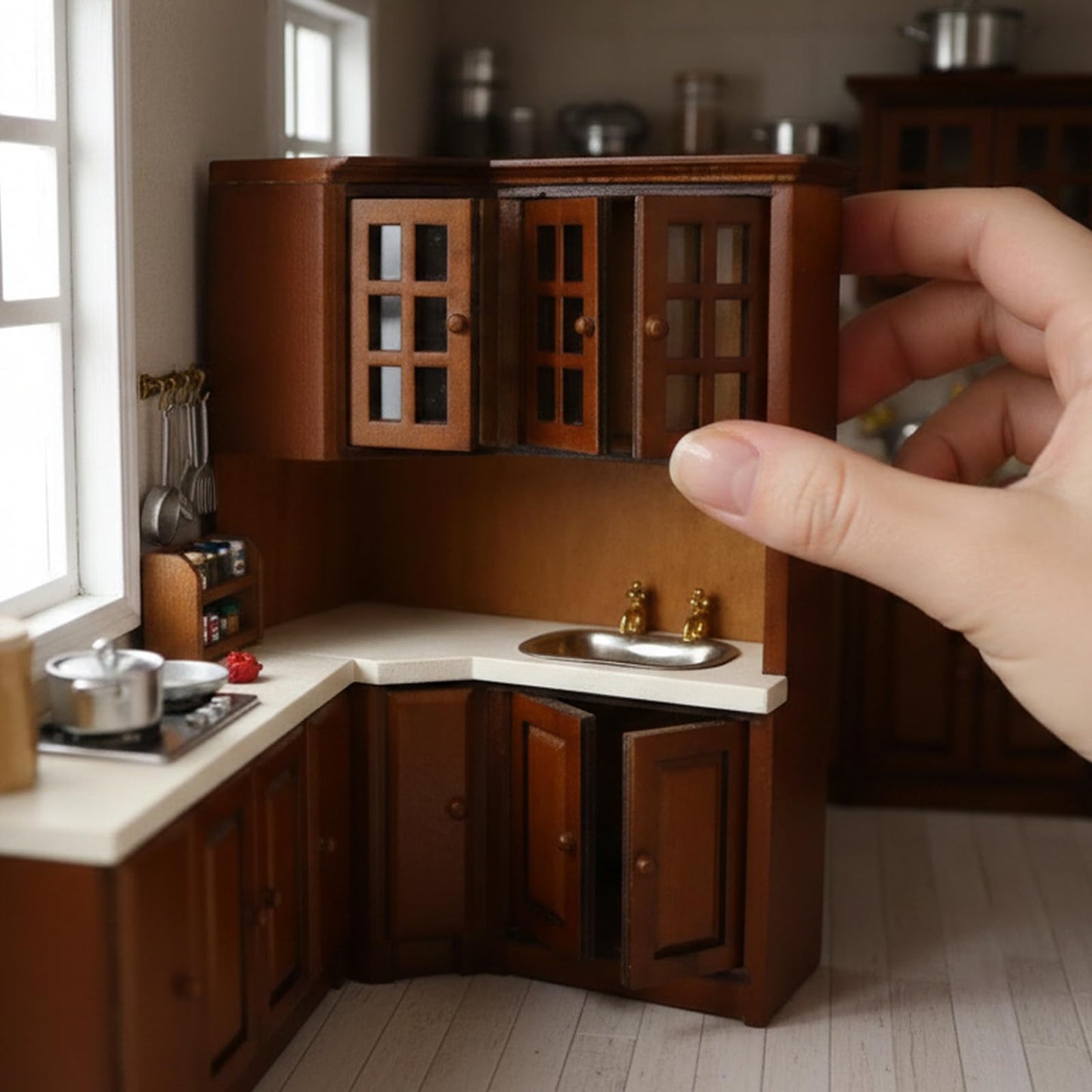 Dollhouse Kitchen Cabinets 1 12 Scale Miniature Furniture Mini House Furniture Accessories Furnishings Decoration Present for Miniature Collectors (Brown)