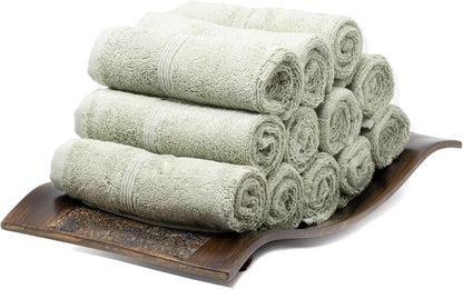 Set 12 13X13 700 Mosobam Luxury Turkish Towels of Washcloths Seagrass Green GSM Bamboo Viscose & Aegean Turkish Combed